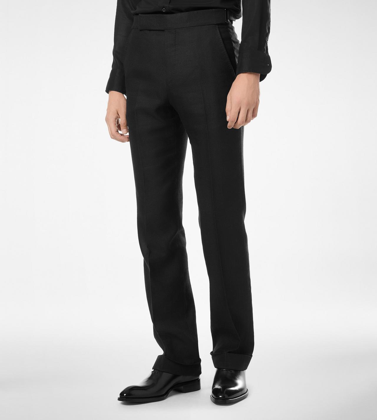 TOM FORD WOOL SILK BLEND BLACK WOOL SILK LINEN SHARKSKIN PANT
