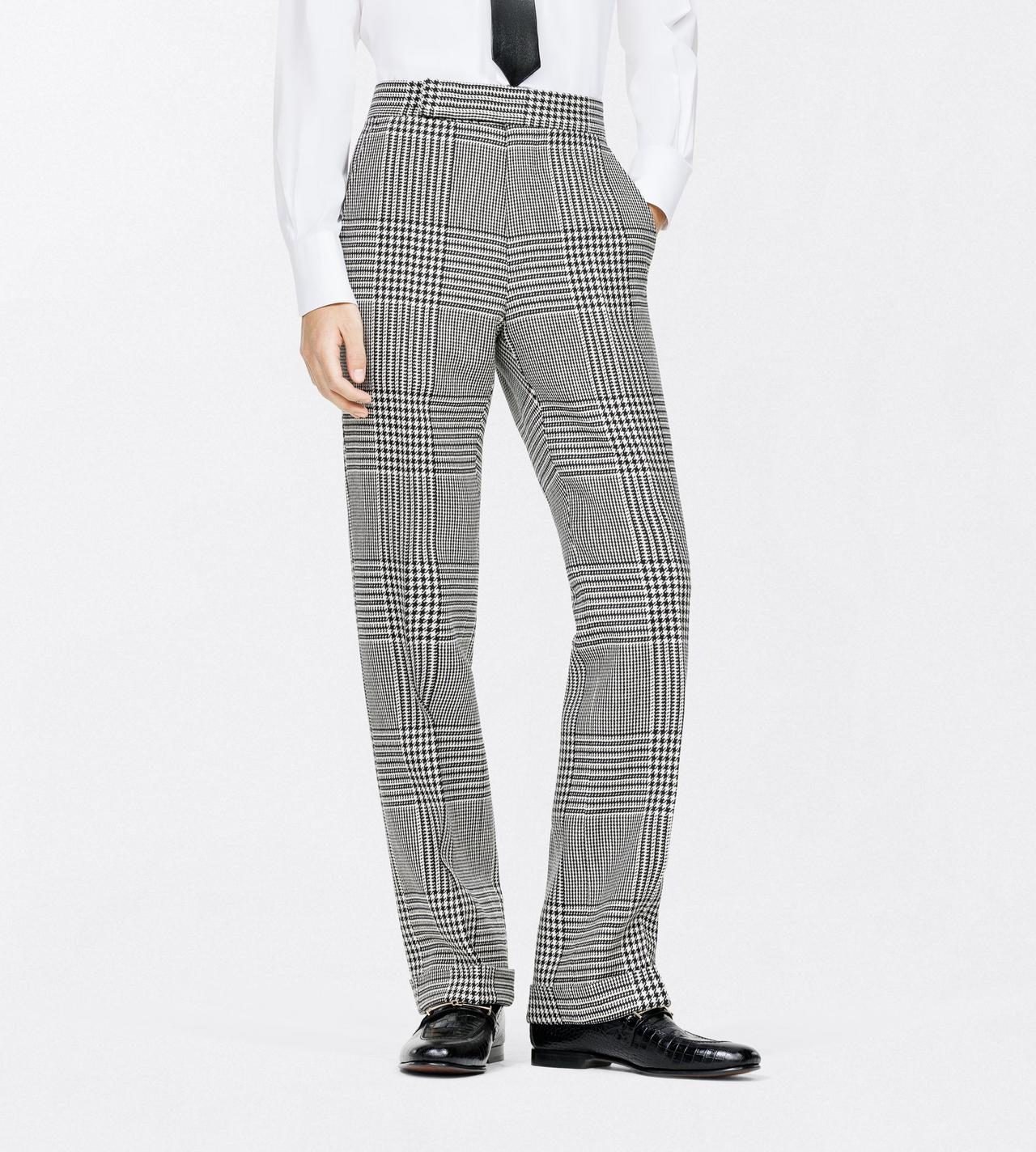 TOM FORD WOOL BLACK AND WHITE PRINCE OF WALES FLAT FRONT PANT