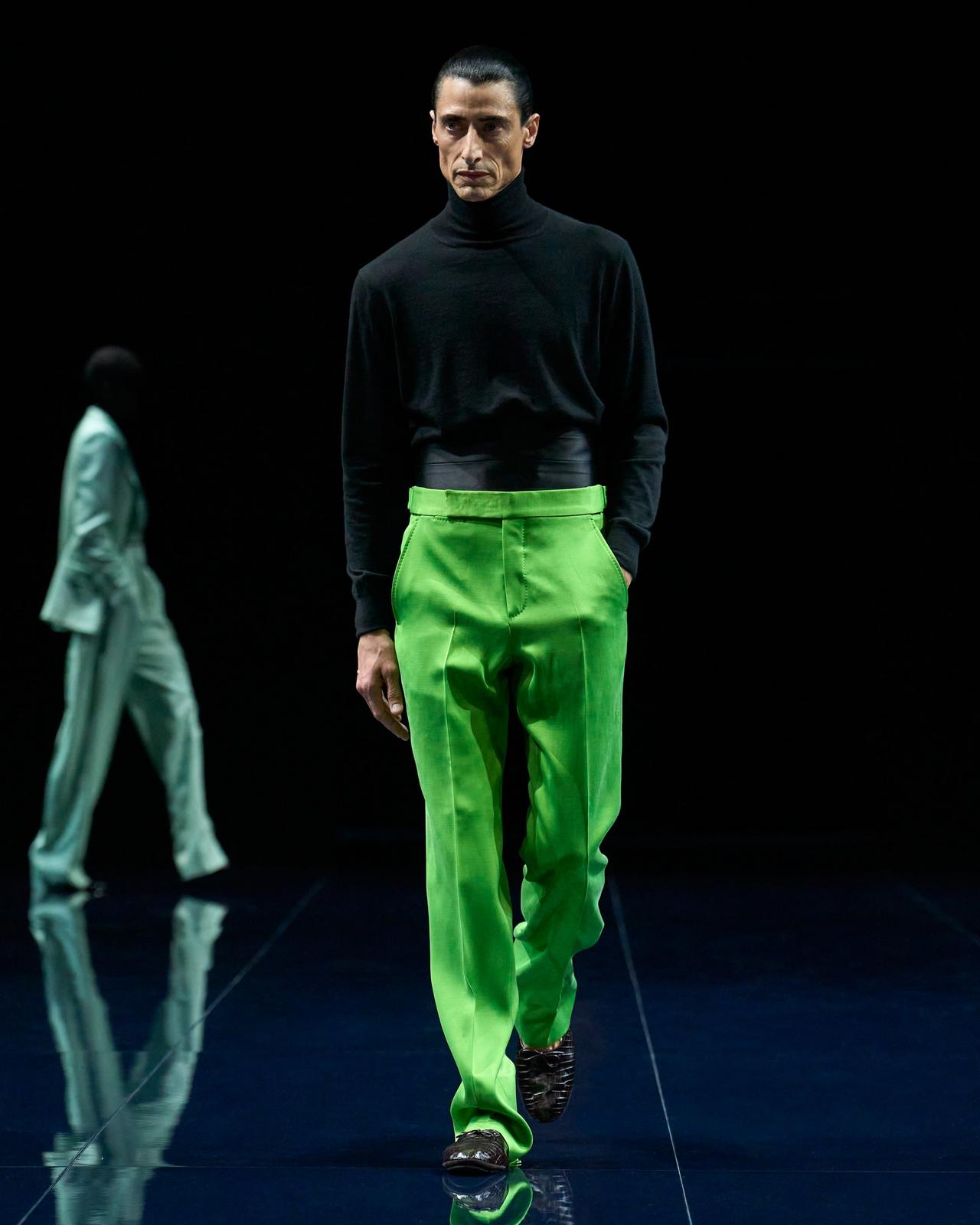 TOM FORD SILK WOOL BLEND SEAGRASS FLUID SILK WOOL FLAT FRONT PANT