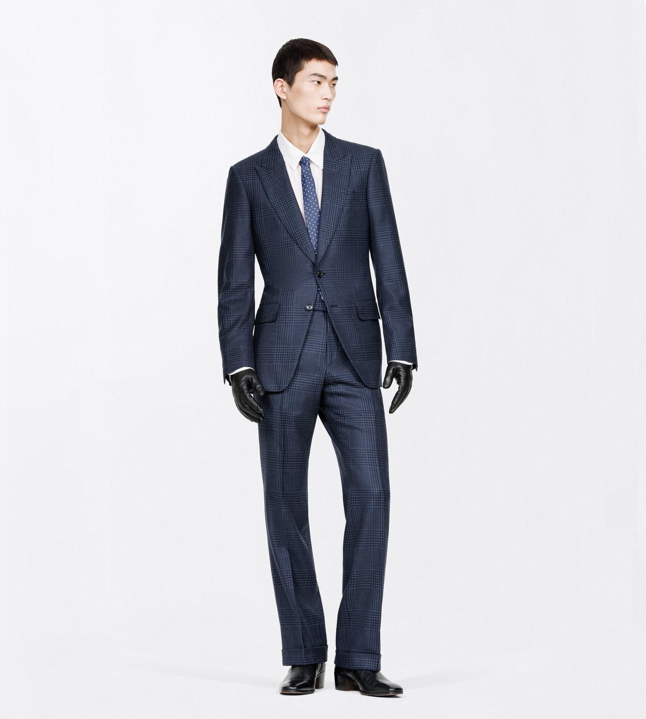 TOM FORD WOOL NAVY MULTICOLOR GRAND CHECK FLAT FRONT PANT
