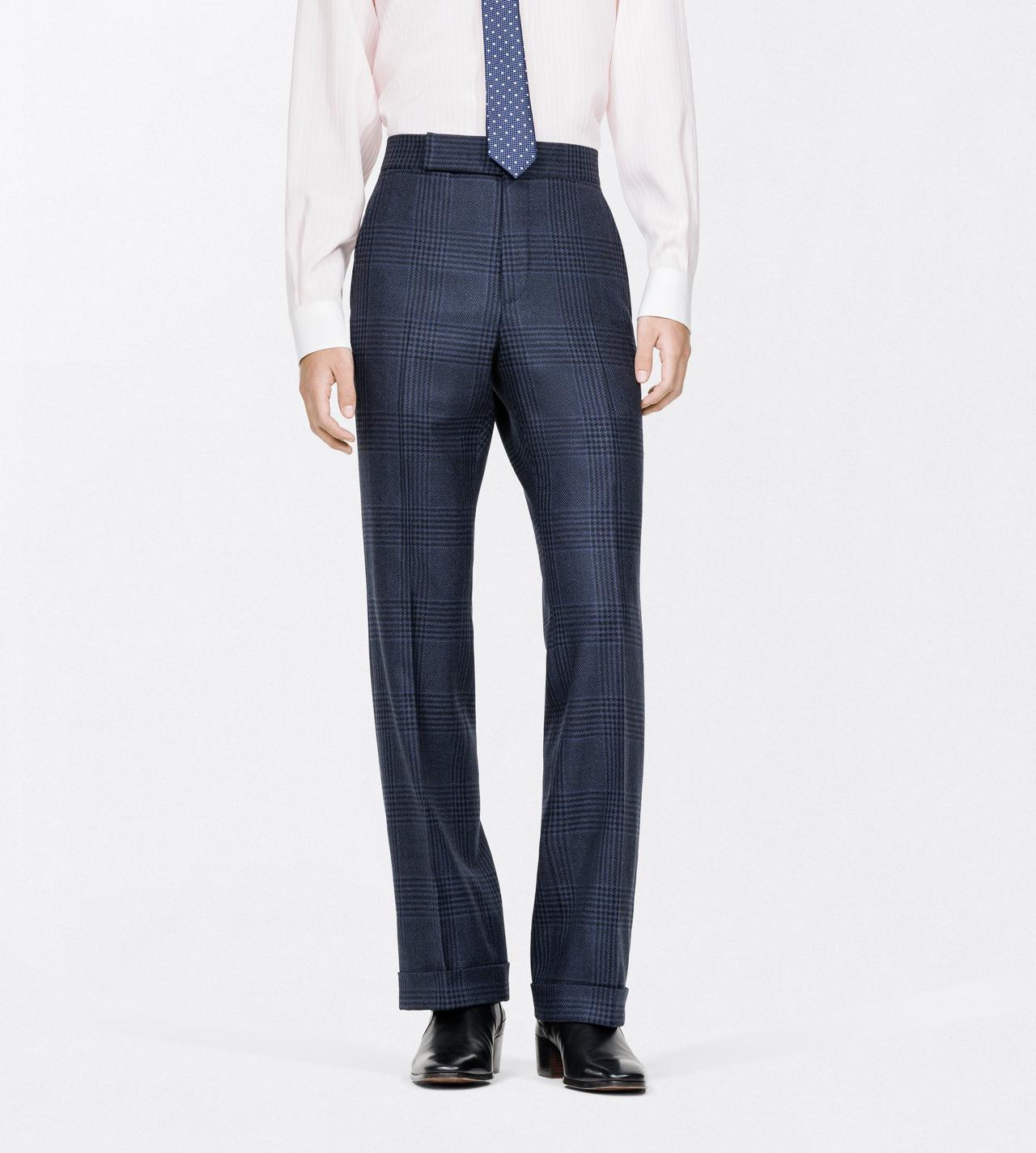 TOM FORD WOOL NAVY MULTICOLOR GRAND CHECK FLAT FRONT PANT