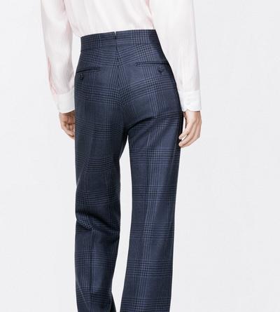 TOM FORD WOOL NAVY MULTICOLOR GRAND CHECK FLAT FRONT PANT