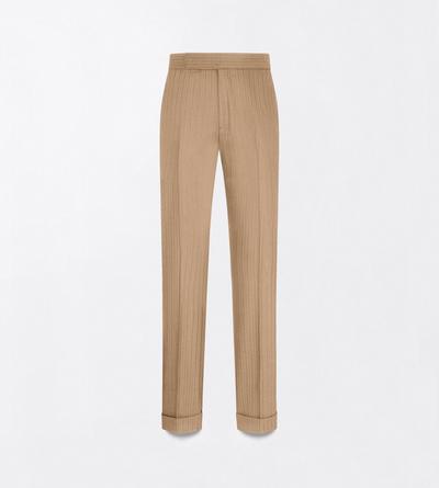TOM FORD  CAMEL SAXONY HERRINGBONE STRIPE FLAT FRONT PANT