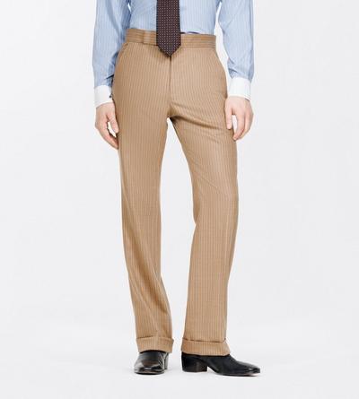 TOM FORD  CAMEL SAXONY HERRINGBONE STRIPE FLAT FRONT PANT