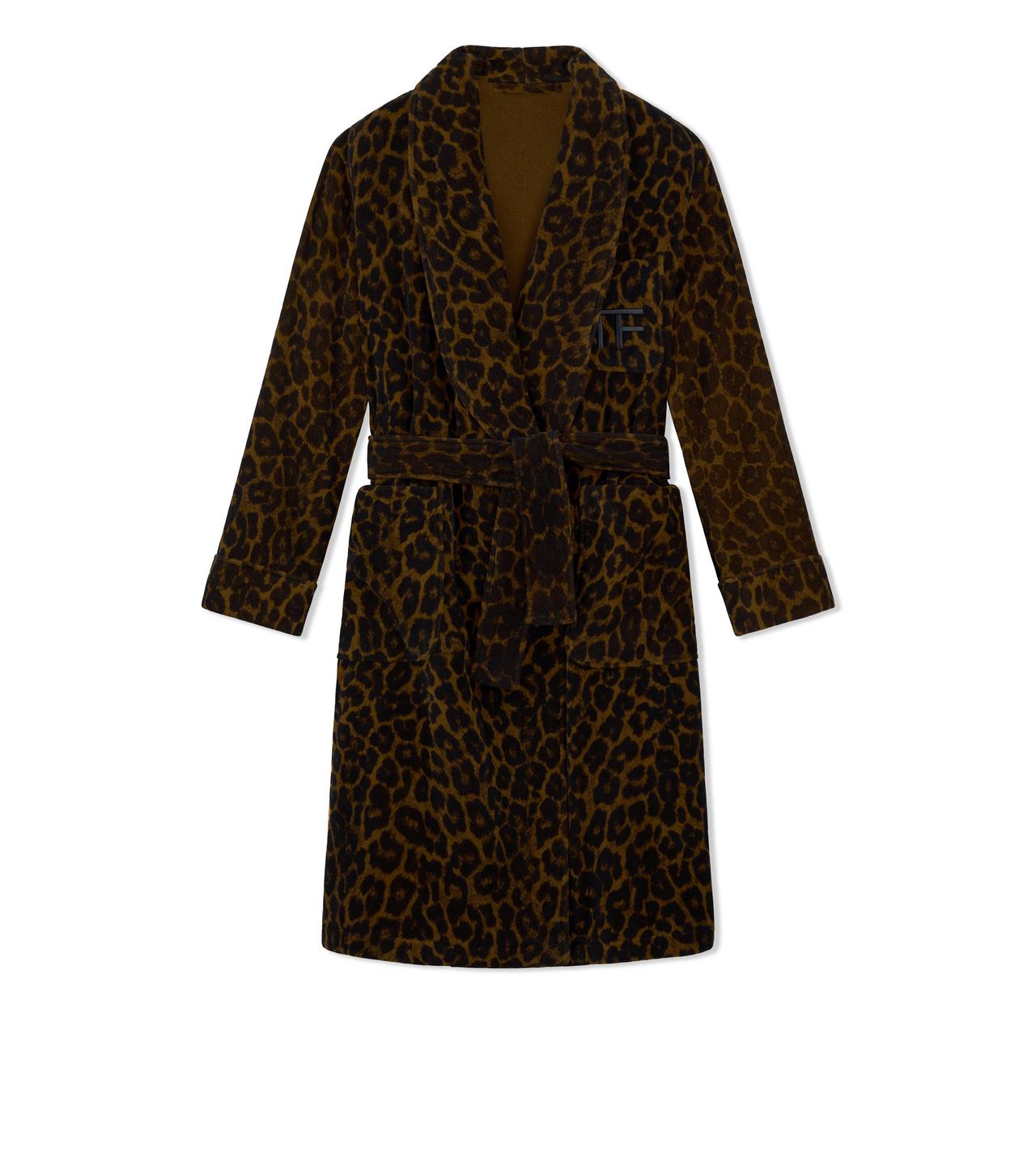 LEOPARD PRINTED TOWELLING SHAWL COLLAR ROBE image number 0