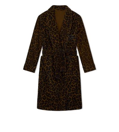 LEOPARD PRINTED TOWELLING SHAWL COLLAR ROBE image number 0