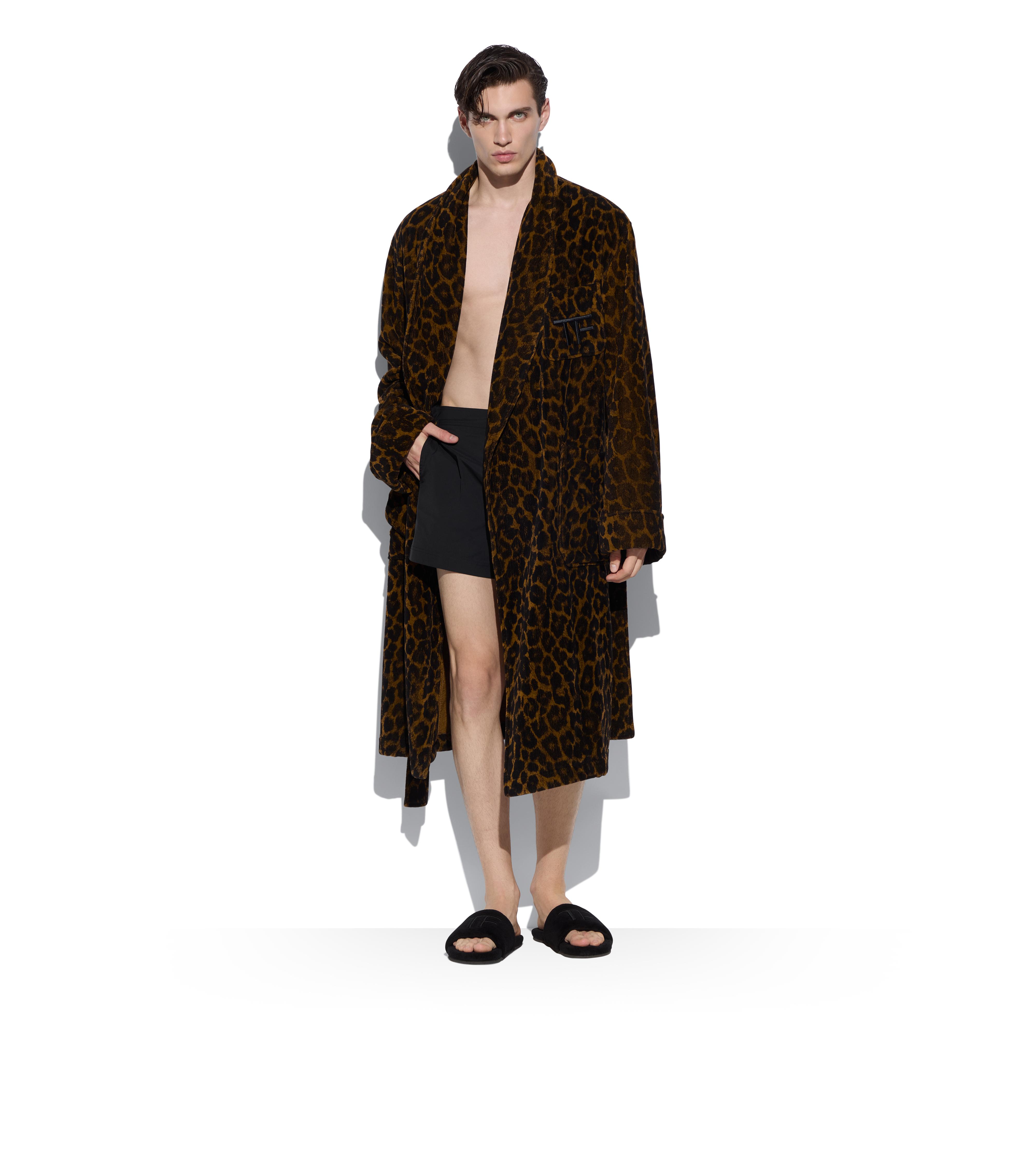 LEOPARD PRINTED TOWELLING SHAWL COLLAR ROBE