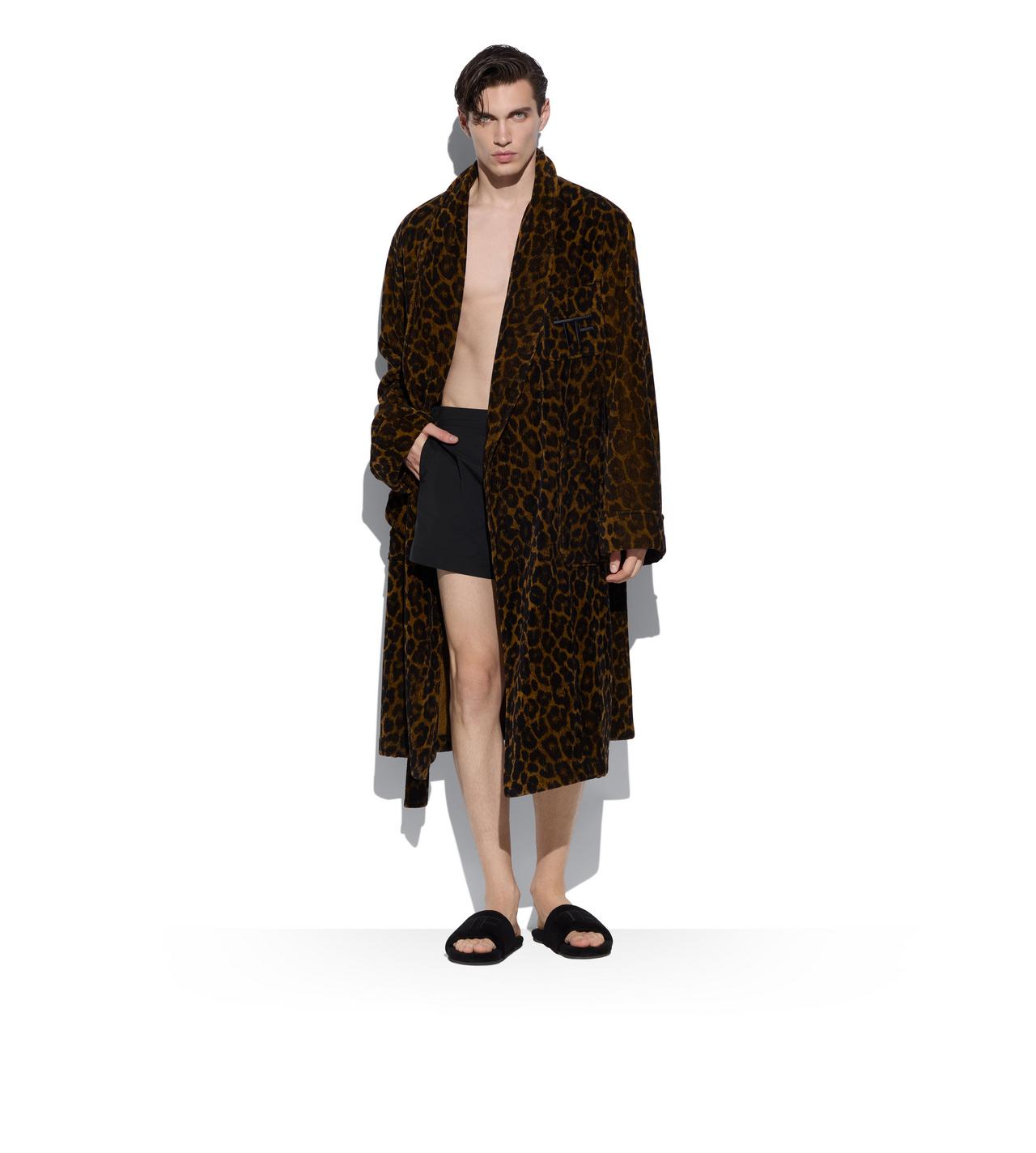 LEOPARD PRINTED TOWELLING SHAWL COLLAR ROBE image number 1
