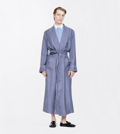 TOM FORD  COMBO BLUE SHADES MICRO ORNAMENTAL PRINTED SILK TWILL ROBE