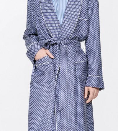 TOM FORD  COMBO BLUE SHADES MICRO ORNAMENTAL PRINTED SILK TWILL ROBE