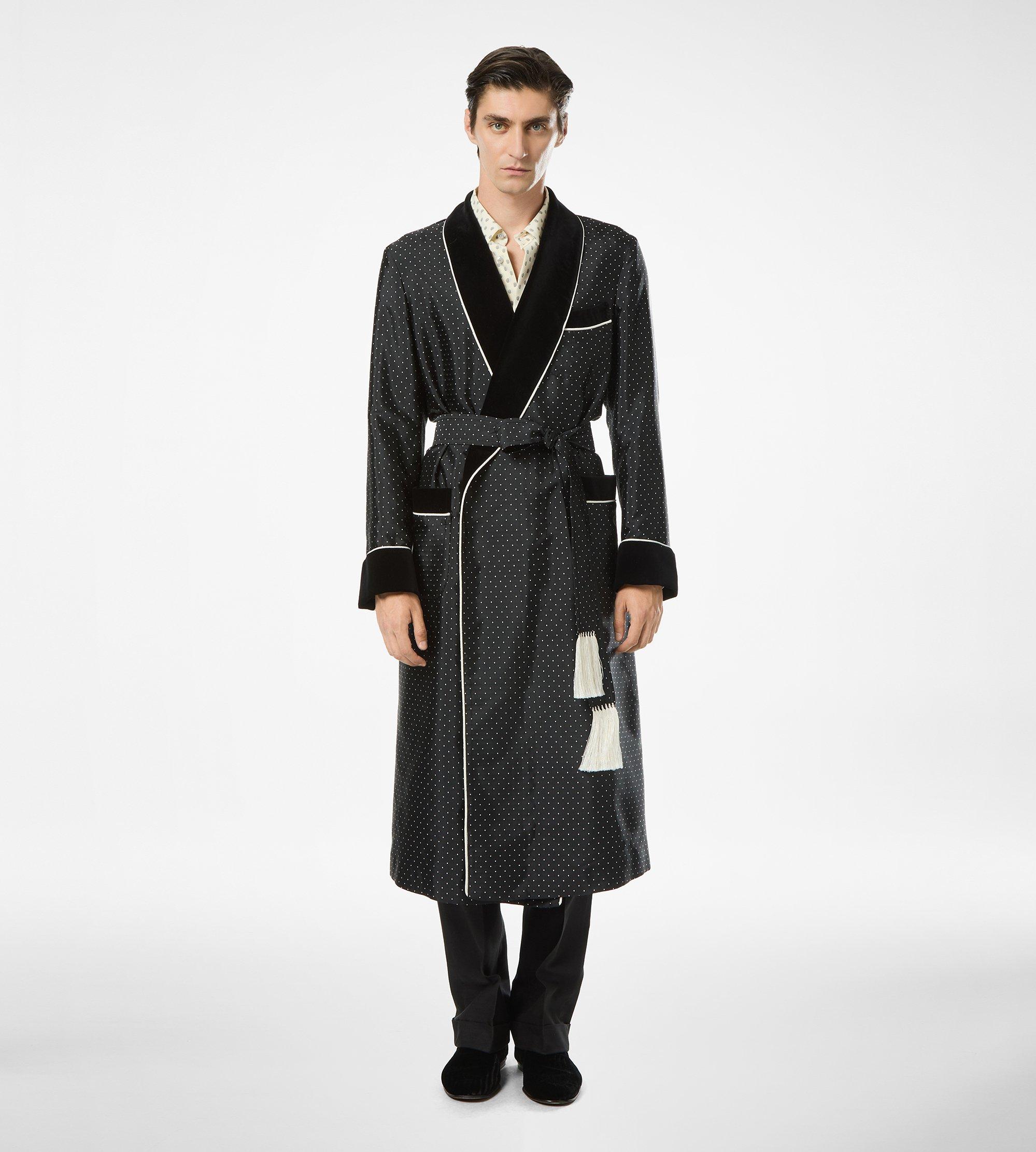 POLKA DOT SILK SHAWL COLLAR ROBE