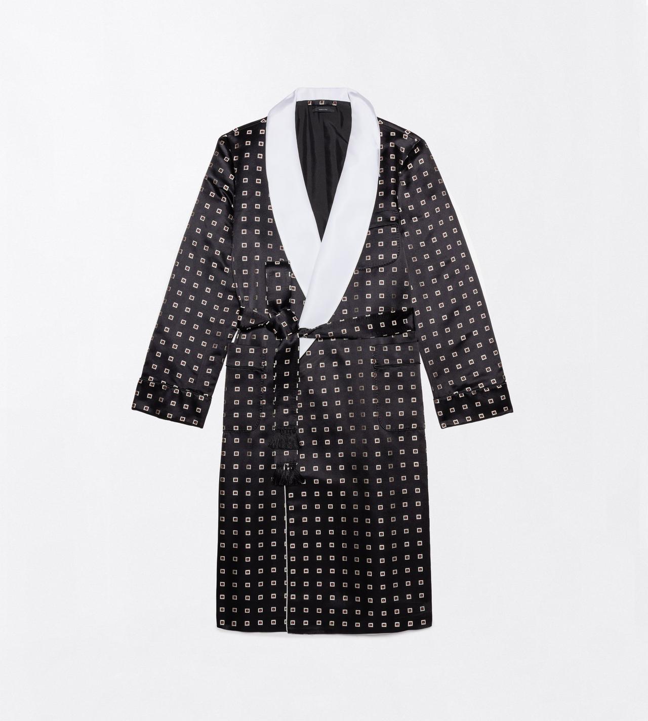 TOM FORD SILK BLACK + WHITE GEOMETRICAL SQUARE DOUBLE DUCHESSE ROBE