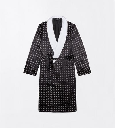 TOM FORD SILK BLACK + WHITE GEOMETRICAL SQUARE DOUBLE DUCHESSE ROBE