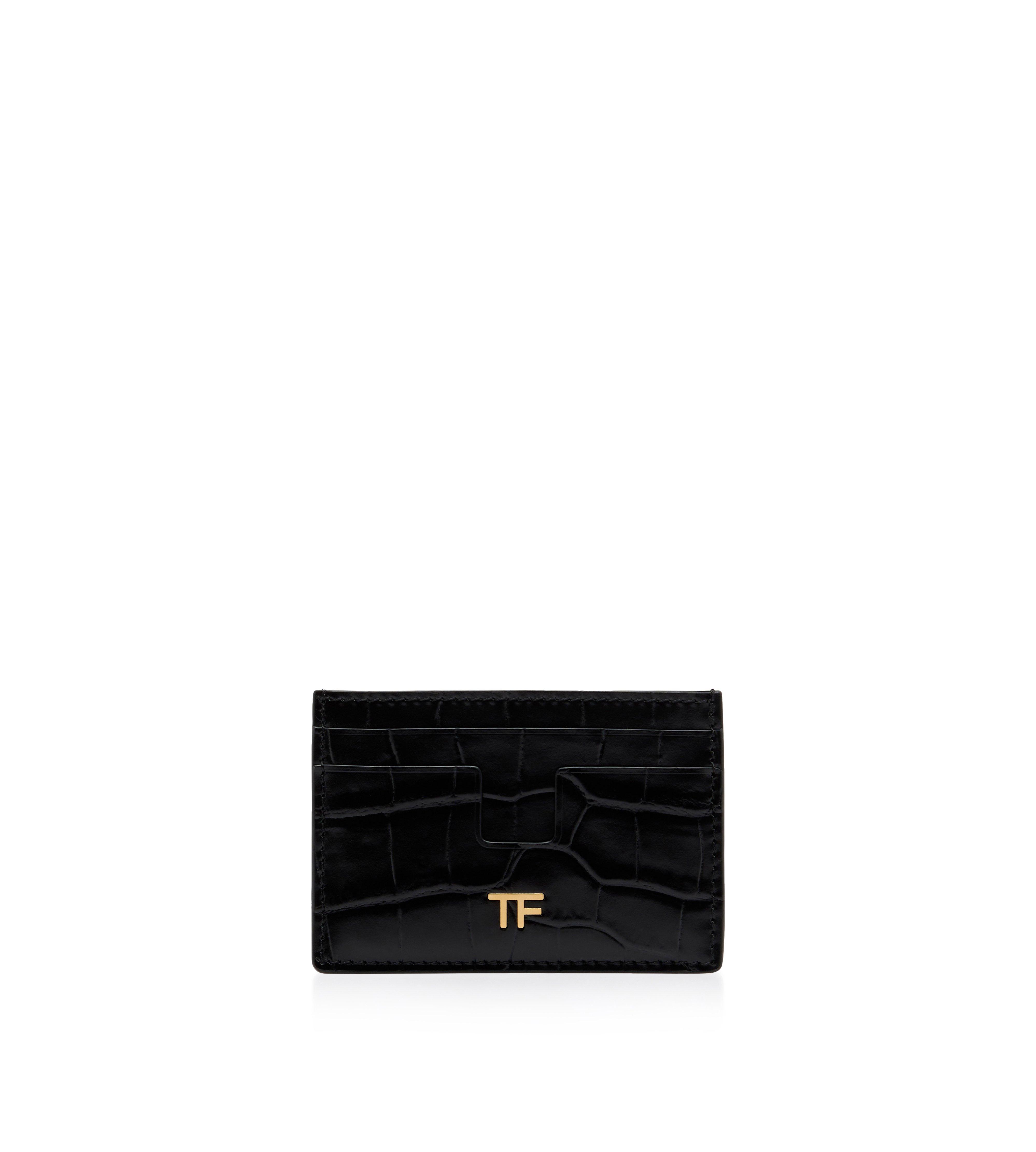 Shiny Stamped Crocodile Leather Classic TF Card Holder | Tom Ford | Black