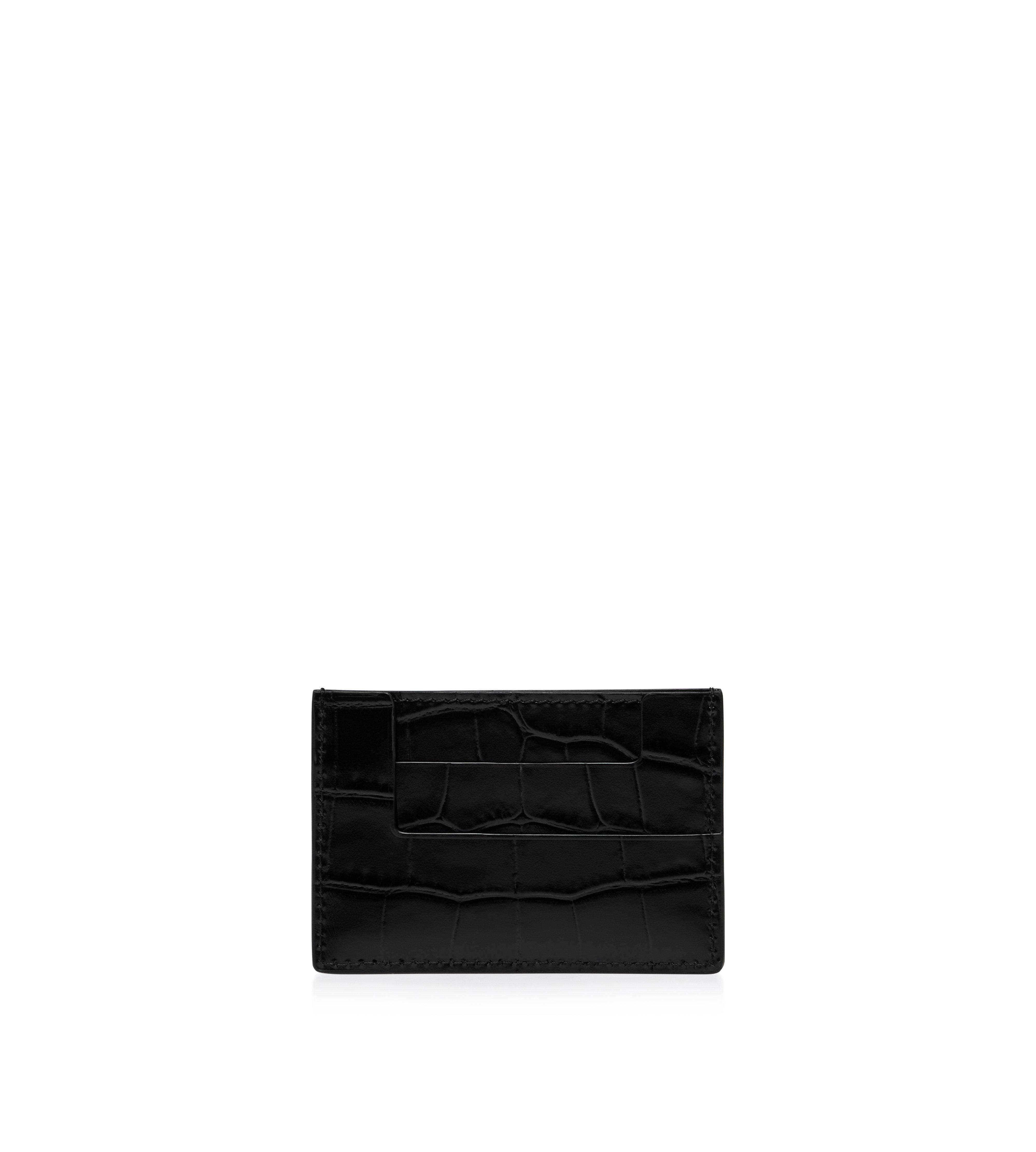 SHINY STAMPED CROCODILE LEATHER CLASSIC TF CARD HOLDER