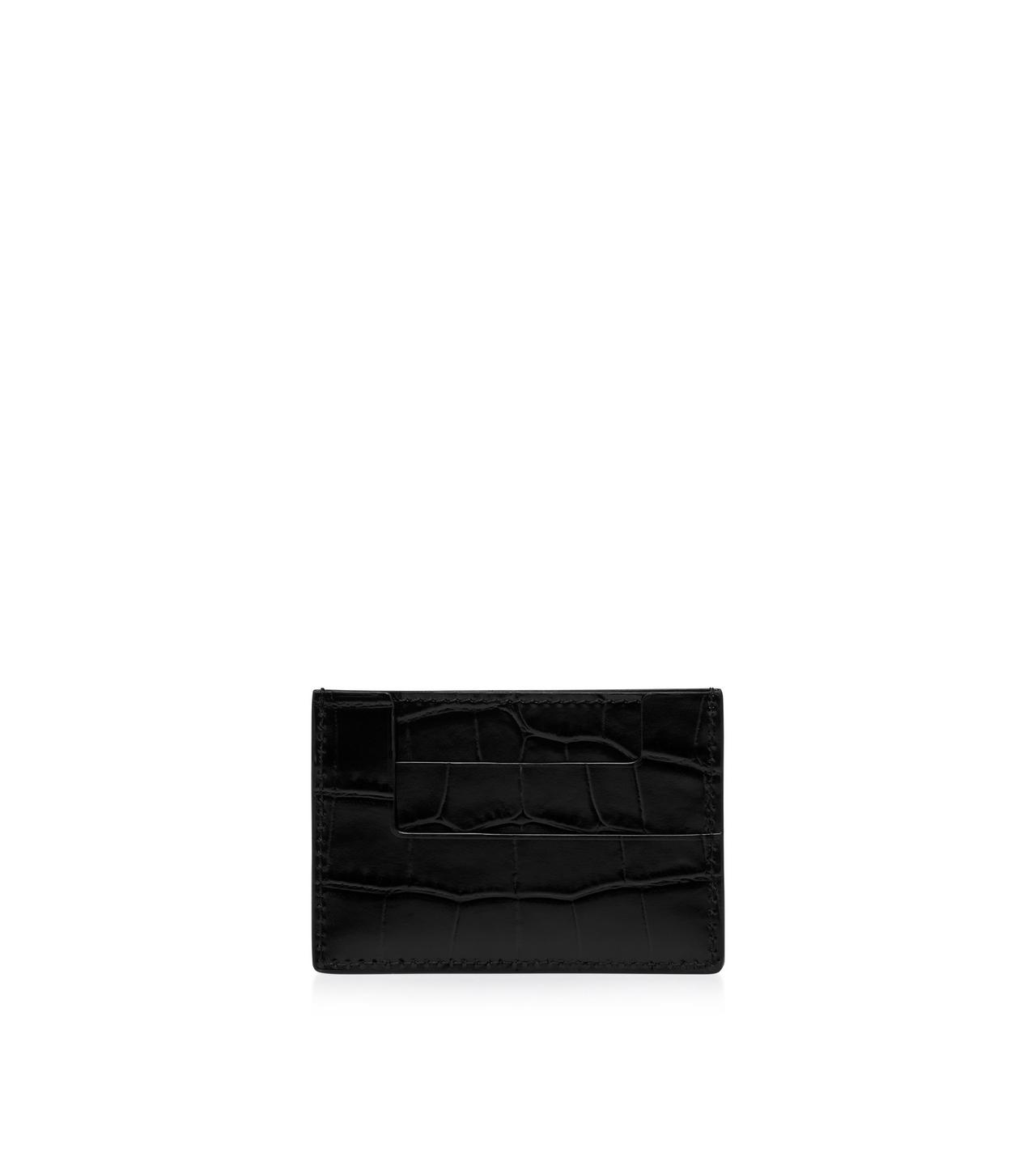 SHINY STAMPED CROCODILE LEATHER CLASSIC TF CARD HOLDER image number 1