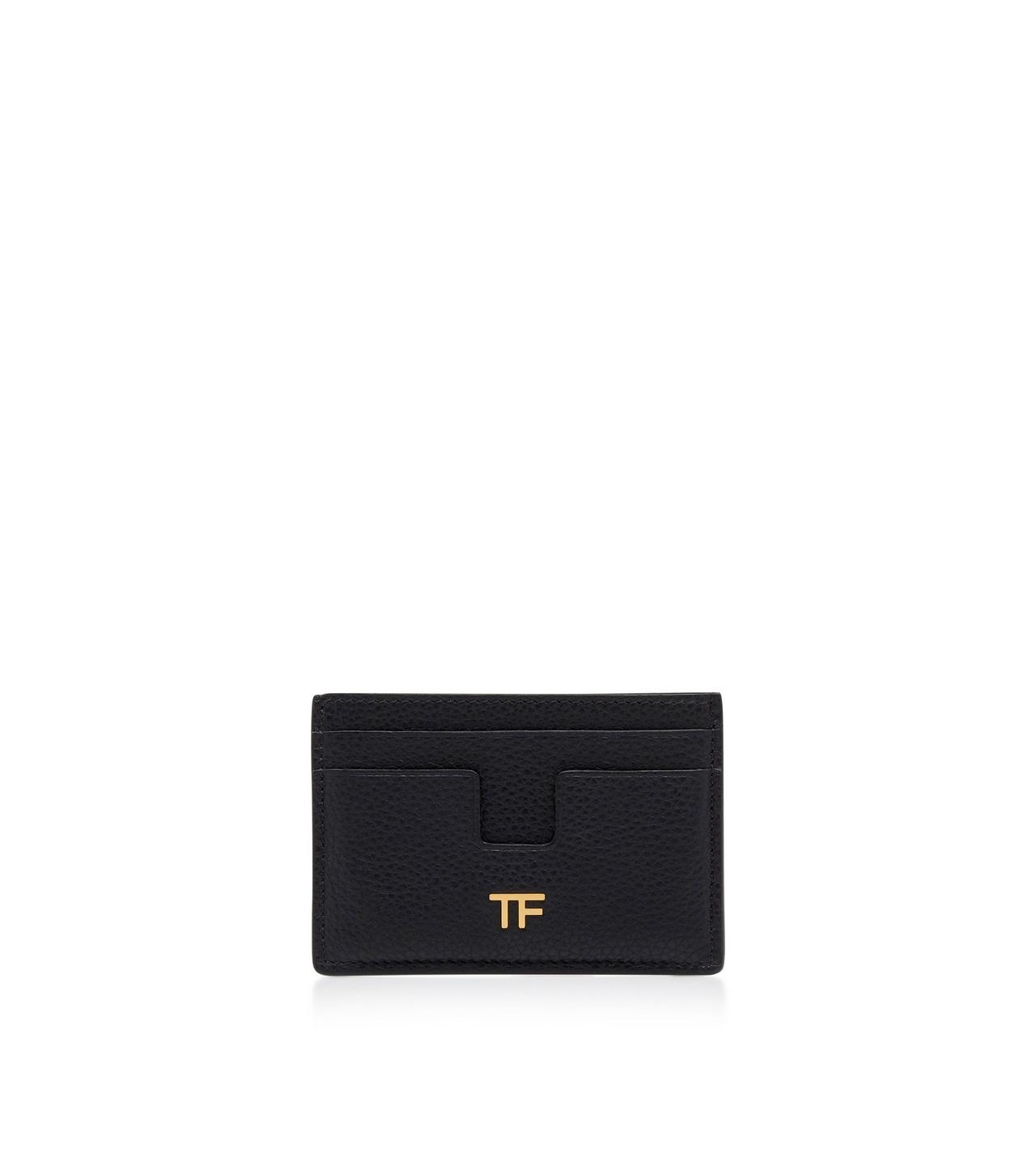 Grain Leather Card Holder With Strap in BLACK