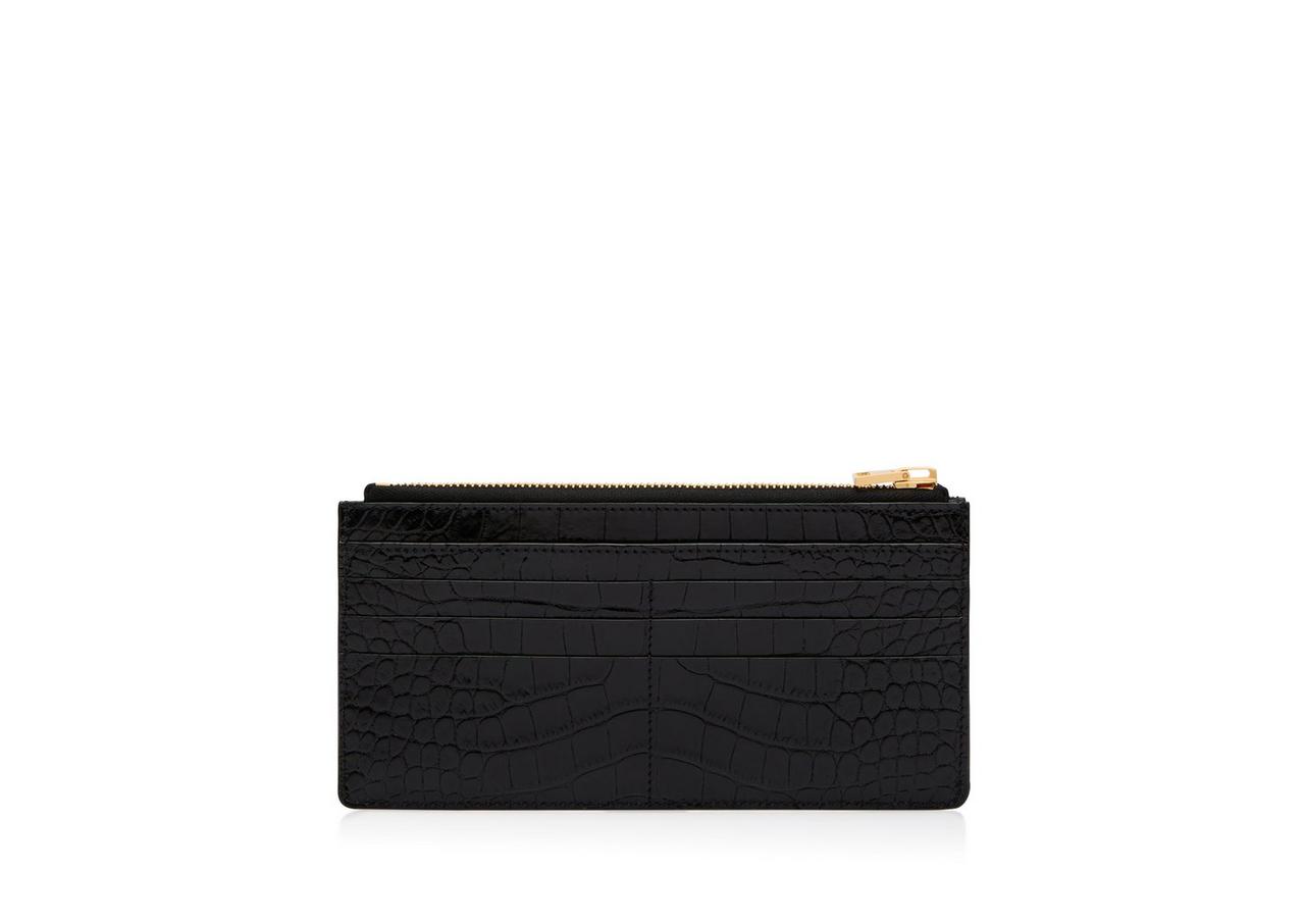 Shiny Stamped Crocodile Leather Classic TF Multifunctional Wallet | Tom Ford | Black