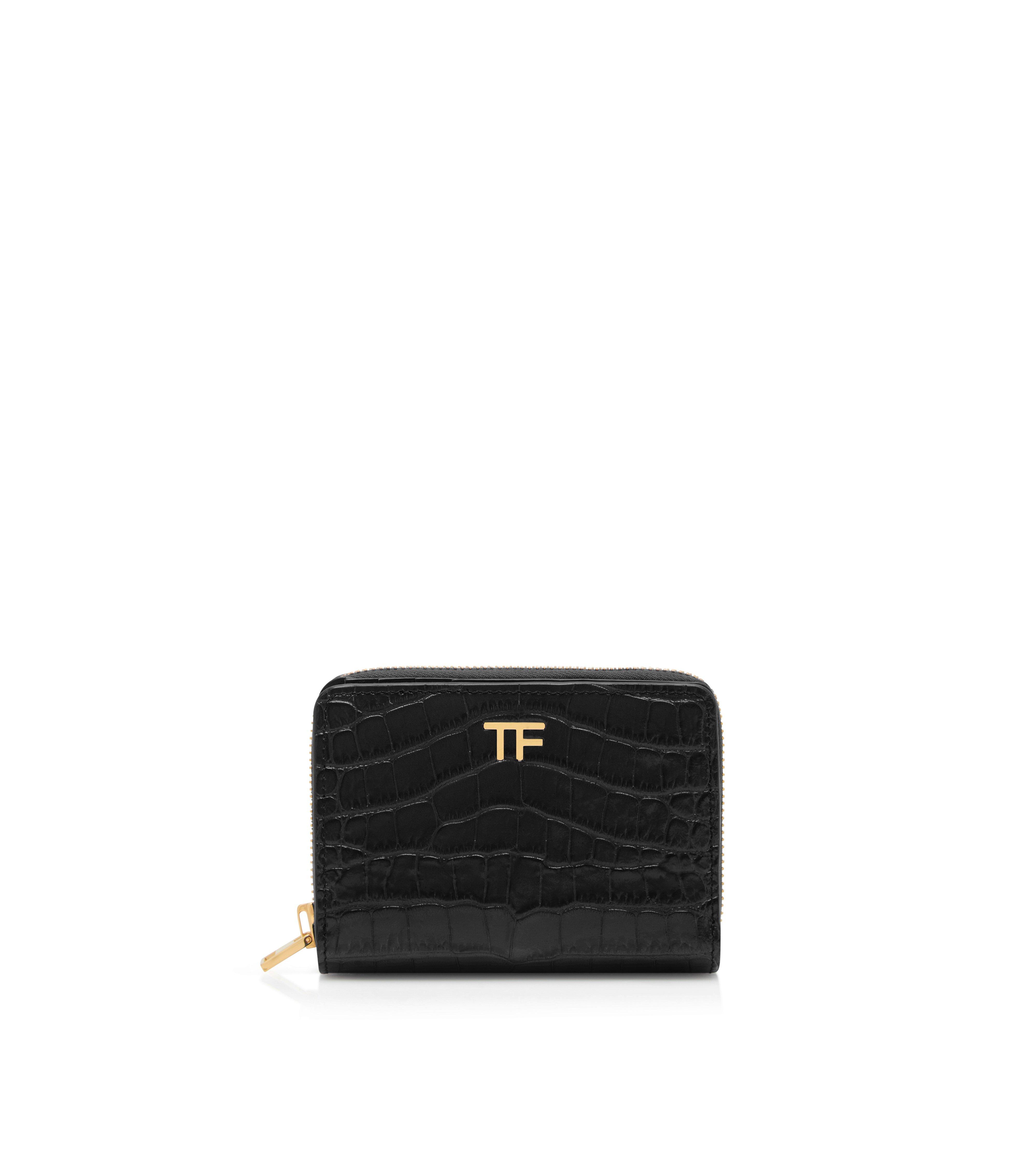 STAMPED CROC LEATHER CLASSIC TF COMPACT ZIPPED WALLET