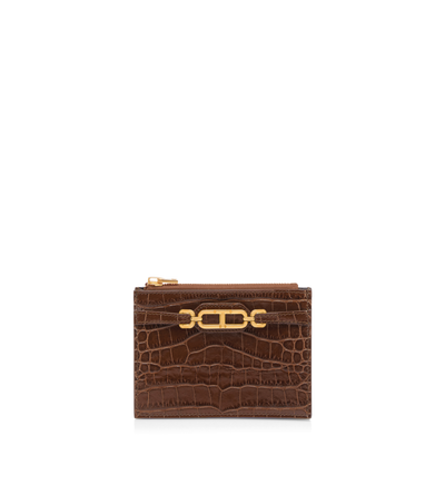 STAMPED CROCODILE LEATHER WHITNEY ZIPPED CARD HOLDER image number 0