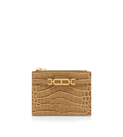 STAMPED CROCODILE LEATHER ZIPPED CARD HOLDER image number 0