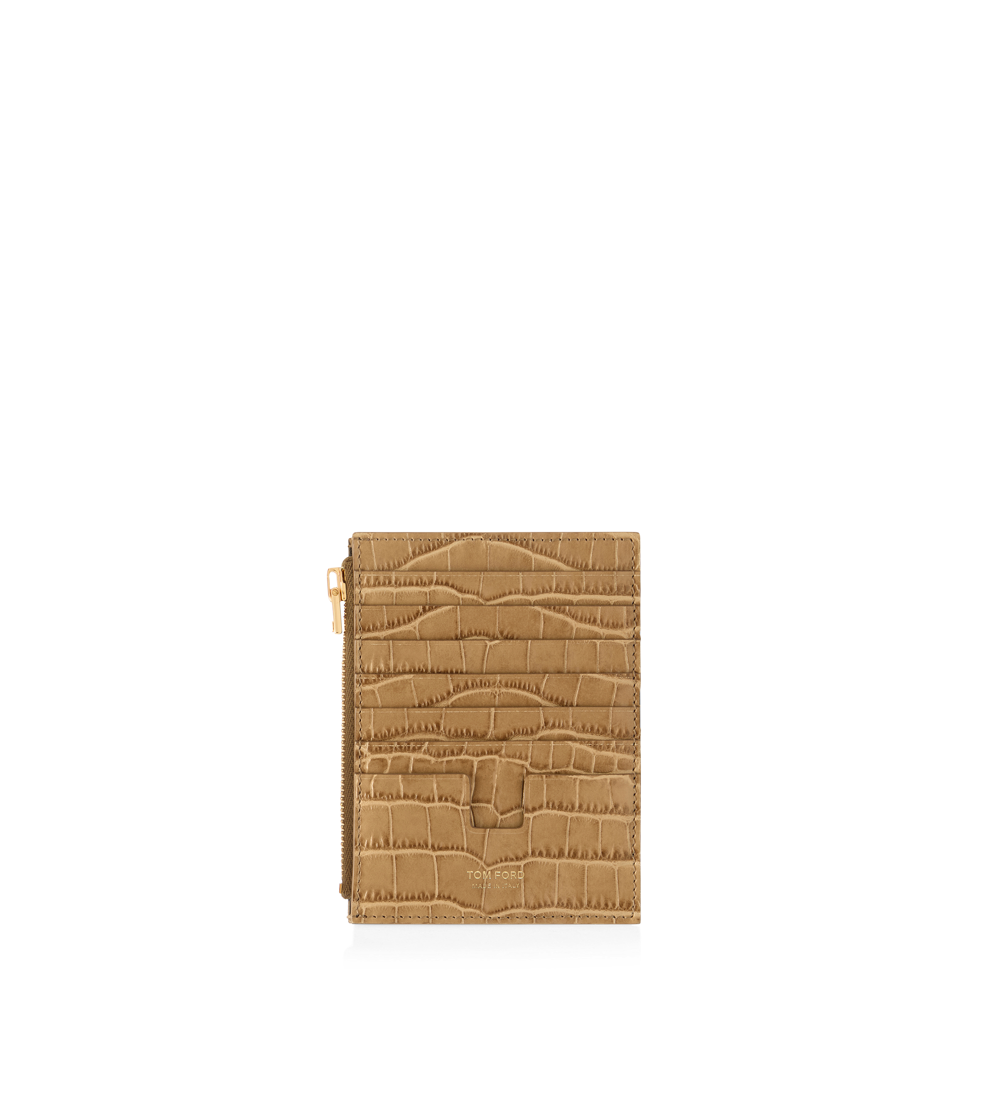 STAMPED CROCODILE LEATHER ZIPPED CARD HOLDER