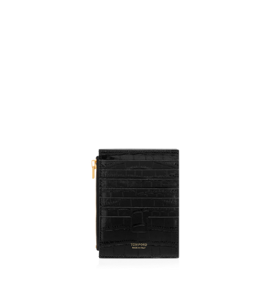 STAMPED CROCODILE LEATHER ZIPPED CARD HOLDER image number 1