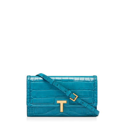 SHINY STAMPED CROCODILE LEATHER WALLIS WALLET ON STRAP image number 0