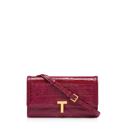 SHINY STAMPED CROCODILE LEATHER WALLIS WALLET ON STRAP image number 0