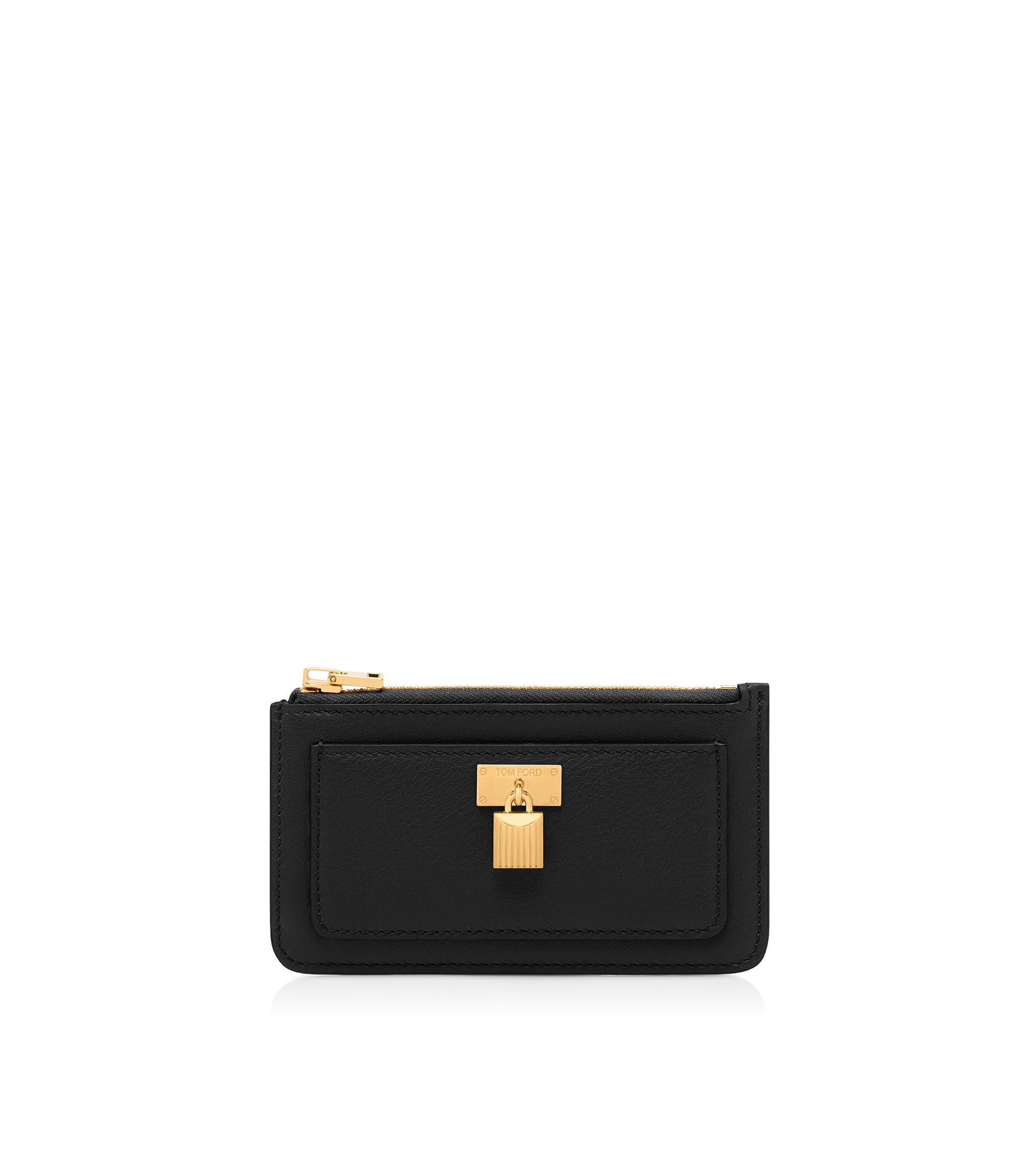 NATURAL GRAIN LEATHER PADLOCK ZIPPED CARD HOLDER
