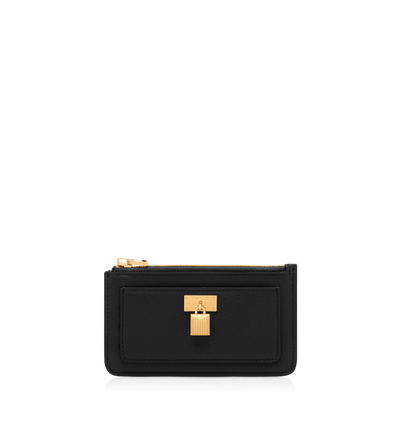 NATURAL GRAIN LEATHER PADLOCK ZIPPED CARD HOLDER image number 0