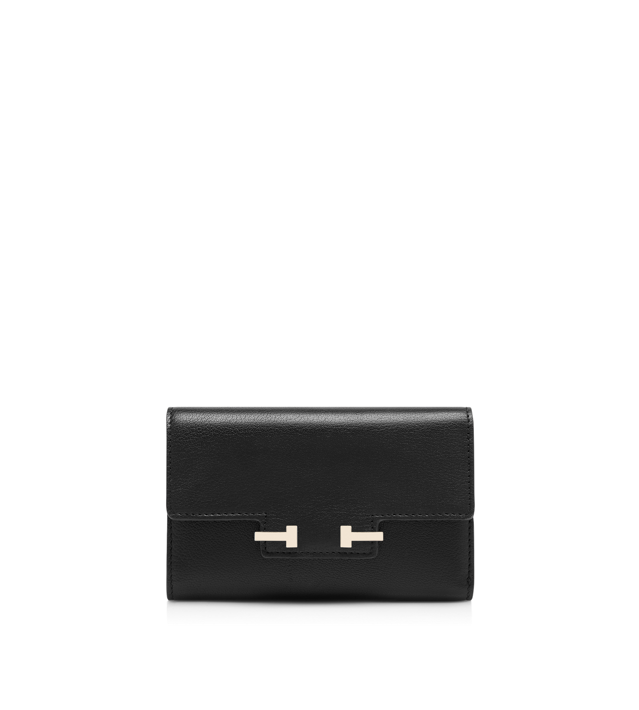 TOM FORD LEATHER BLACK SUPPLE GRAIN LEATHER AUBE COMPACT WALLET