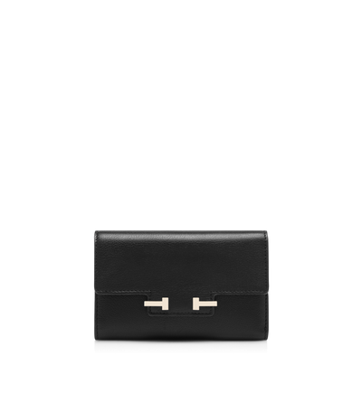TOM FORD LEATHER BLACK SUPPLE GRAIN LEATHER AUBE COMPACT WALLET