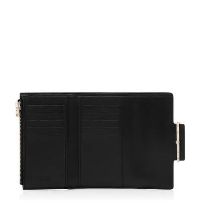TOM FORD LEATHER BLACK SUPPLE GRAIN LEATHER AUBE COMPACT WALLET