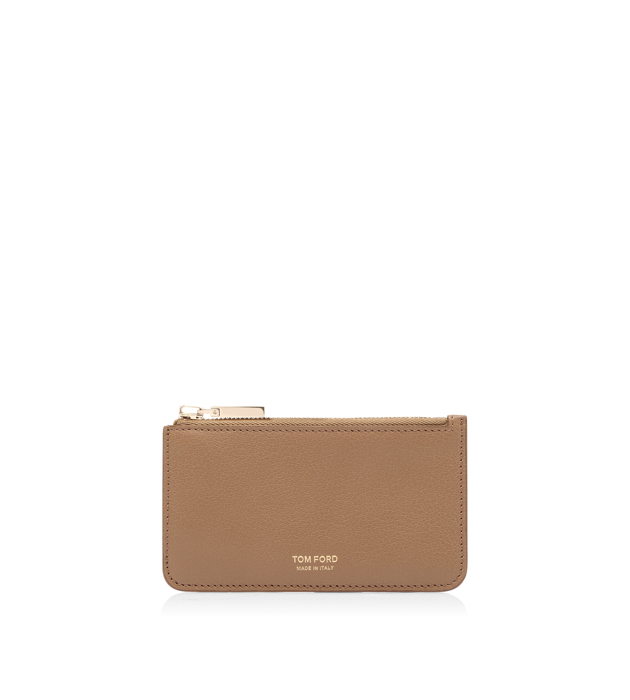 TOM FORD LEATHER RHUM SUPPLE GRAIN LEATHER ZIPPED CARD HOLDER