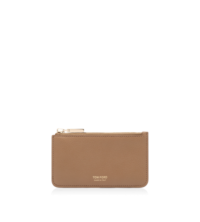 TOM FORD LEATHER RHUM SUPPLE GRAIN LEATHER ZIPPED CARD HOLDER