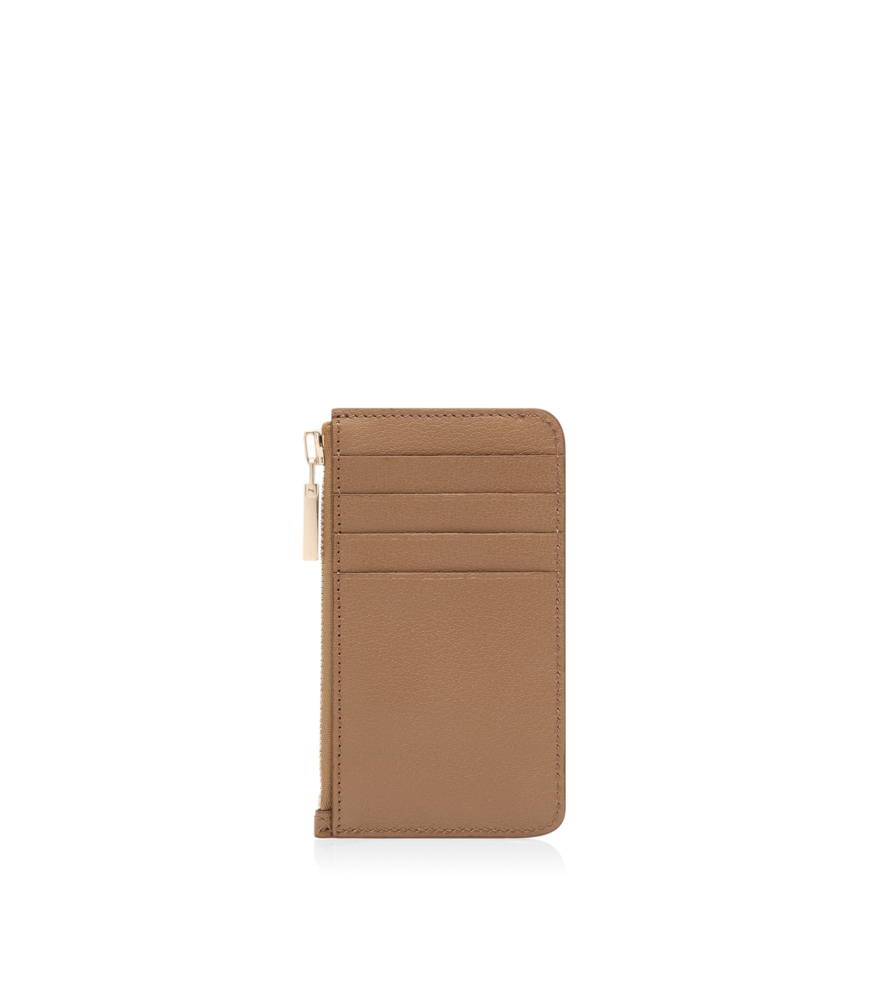 TOM FORD LEATHER RHUM SUPPLE GRAIN LEATHER ZIPPED CARD HOLDER