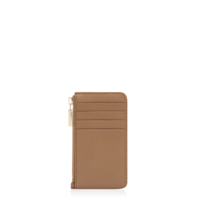 TOM FORD LEATHER RHUM SUPPLE GRAIN LEATHER ZIPPED CARD HOLDER