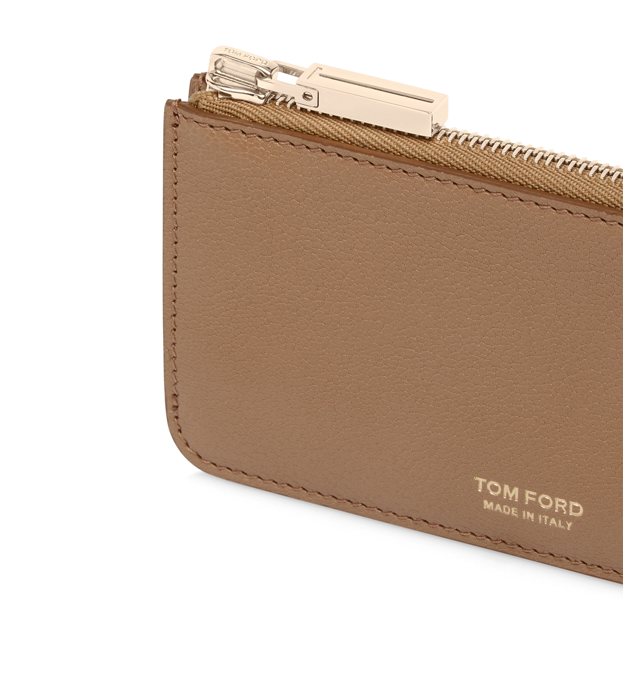 TOM FORD LEATHER RHUM SUPPLE GRAIN LEATHER ZIPPED CARD HOLDER