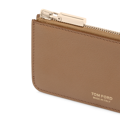 TOM FORD LEATHER RHUM SUPPLE GRAIN LEATHER ZIPPED CARD HOLDER