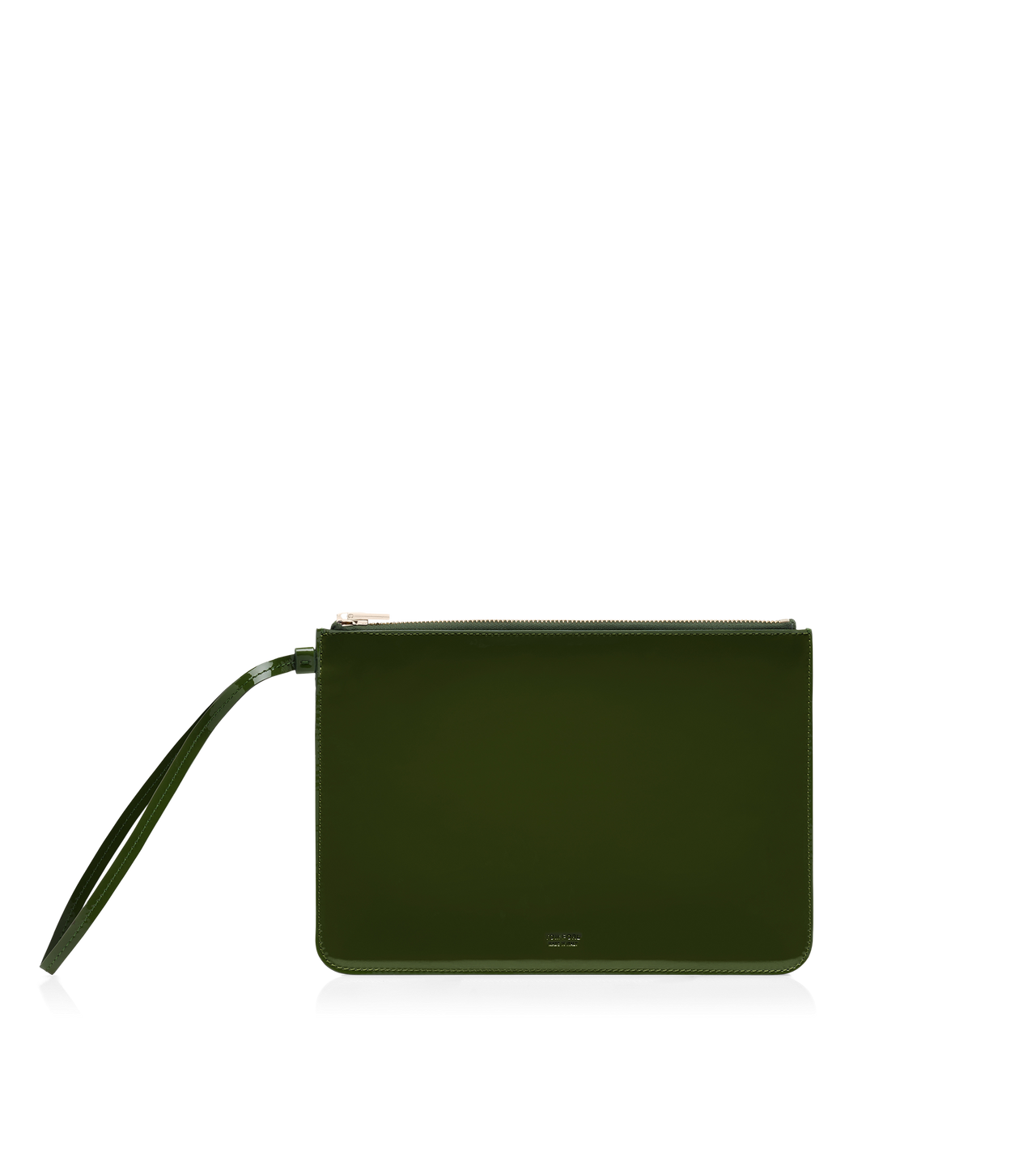 TOM FORD LEATHER CHIVE POCHETTE &Agrave; DRAGONNE ZIPP&Eacute;E BLADE EN CUIR VERNI
