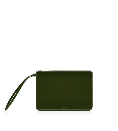 TOM FORD LEATHER CHIVE POCHETTE &Agrave; DRAGONNE ZIPP&Eacute;E BLADE EN CUIR VERNI