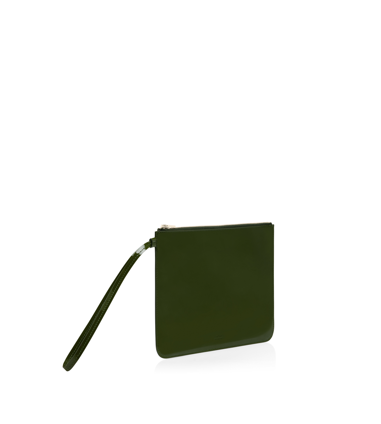 TOM FORD LEATHER CHIVE POCHETTE &Agrave; DRAGONNE ZIPP&Eacute;E BLADE EN CUIR VERNI