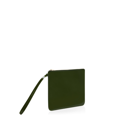 TOM FORD LEATHER CHIVE POCHETTE &Agrave; DRAGONNE ZIPP&Eacute;E BLADE EN CUIR VERNI
