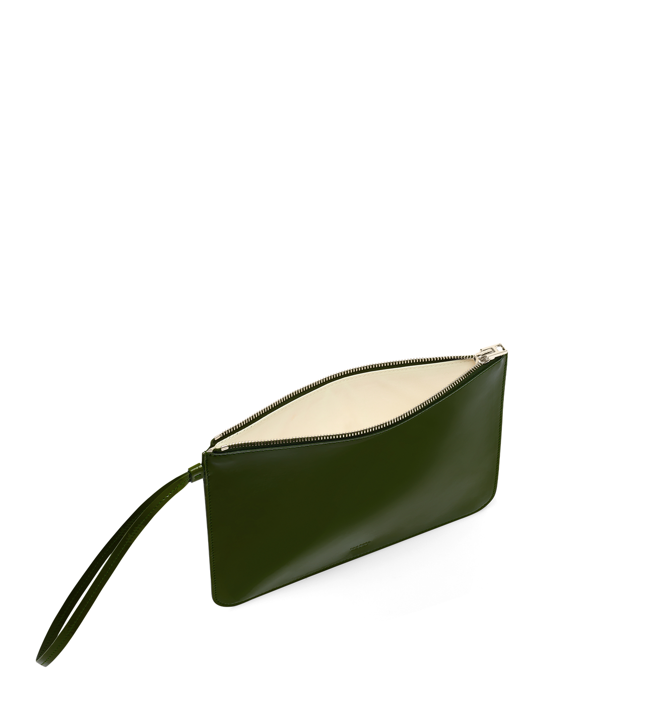 TOM FORD LEATHER CHIVE POCHETTE &Agrave; DRAGONNE ZIPP&Eacute;E BLADE EN CUIR VERNI