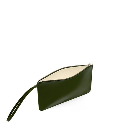 TOM FORD LEATHER CHIVE POCHETTE &Agrave; DRAGONNE ZIPP&Eacute;E BLADE EN CUIR VERNI
