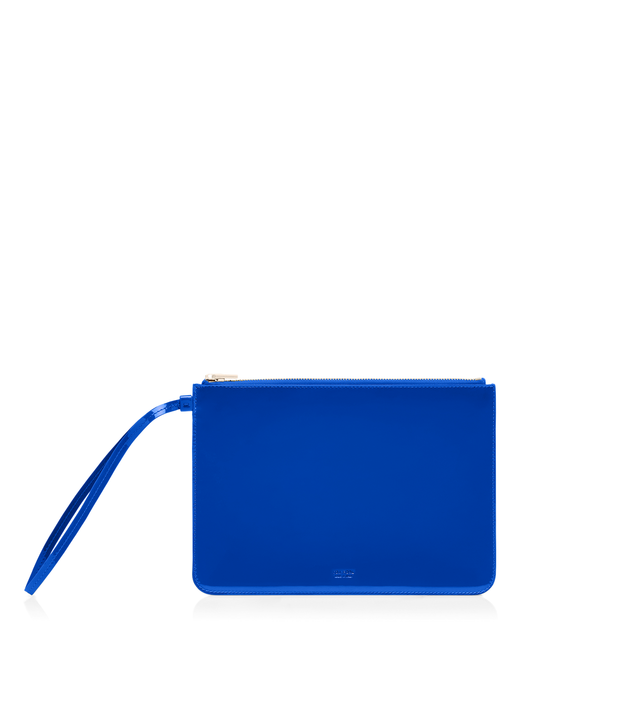 TOM FORD LEATHER ROYAL BLUE POCHETTE &Agrave; DRAGONNE ZIPP&Eacute;E BLADE EN CUIR VERNI