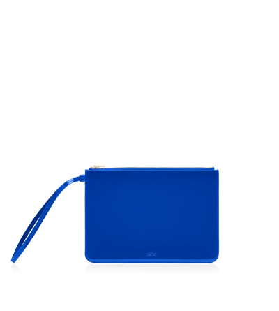 TOM FORD LEATHER ROYAL BLUE POCHETTE &Agrave; DRAGONNE ZIPP&Eacute;E BLADE EN CUIR VERNI