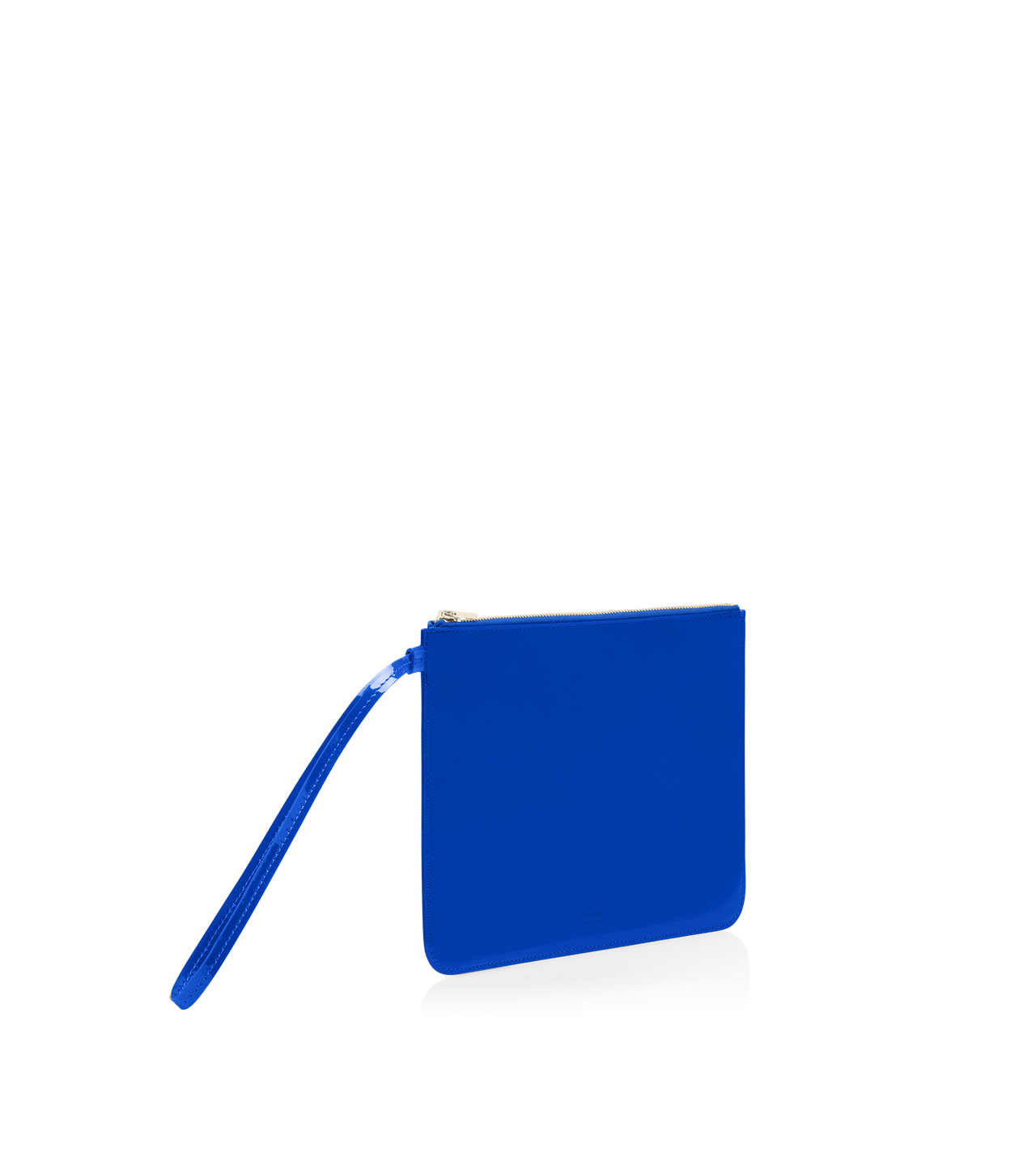 TOM FORD LEATHER ROYAL BLUE POCHETTE &Agrave; DRAGONNE ZIPP&Eacute;E BLADE EN CUIR VERNI