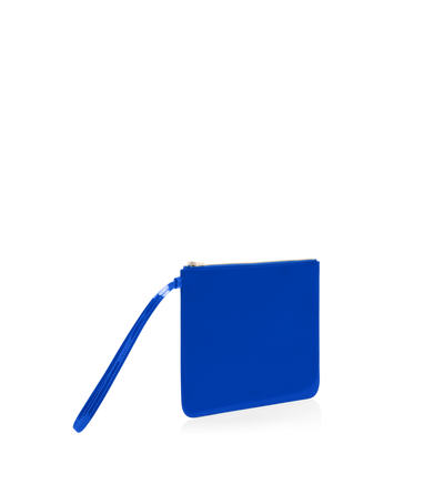 TOM FORD LEATHER ROYAL BLUE POCHETTE &Agrave; DRAGONNE ZIPP&Eacute;E BLADE EN CUIR VERNI